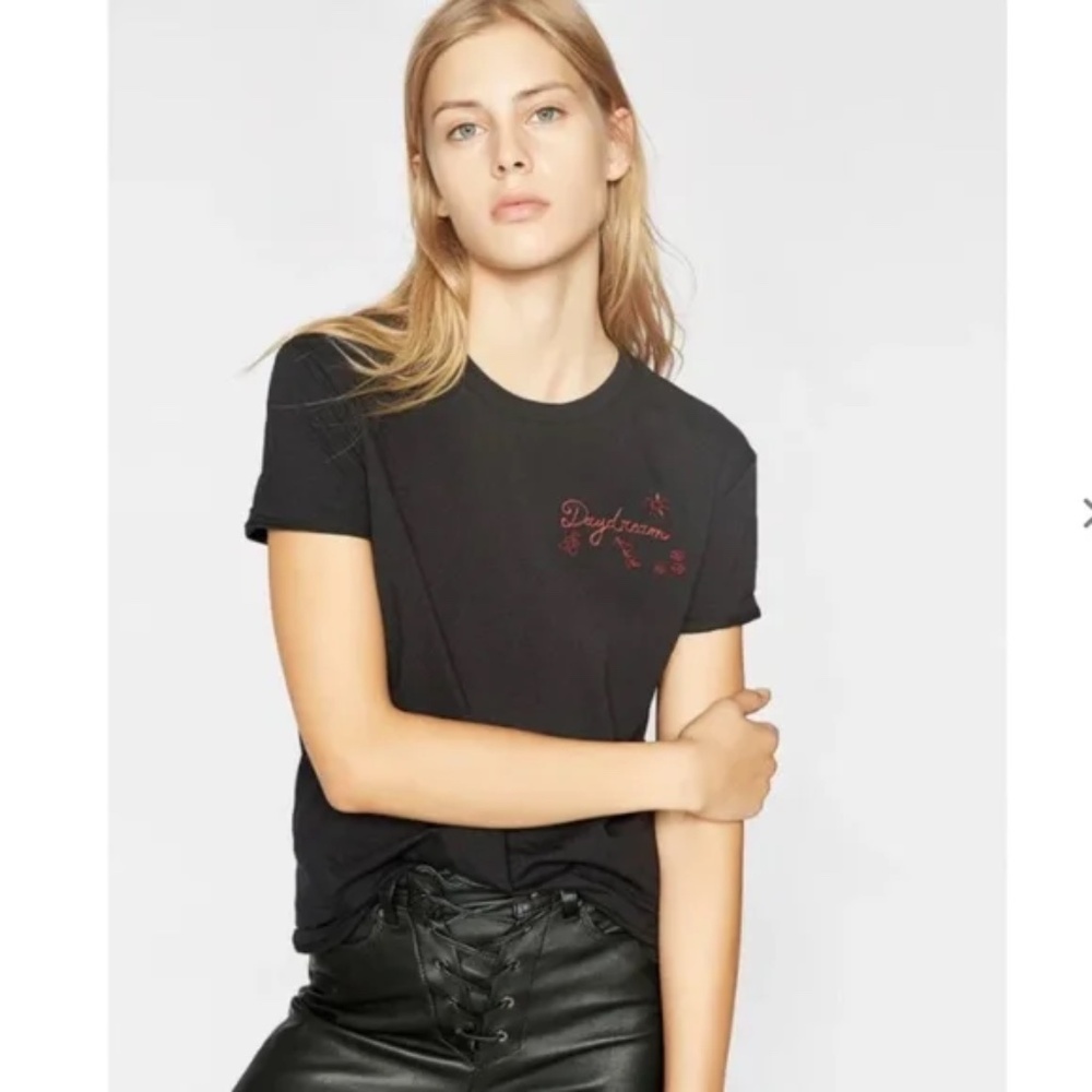 The Kooples Daydream Beaded Embroidered Black Tee